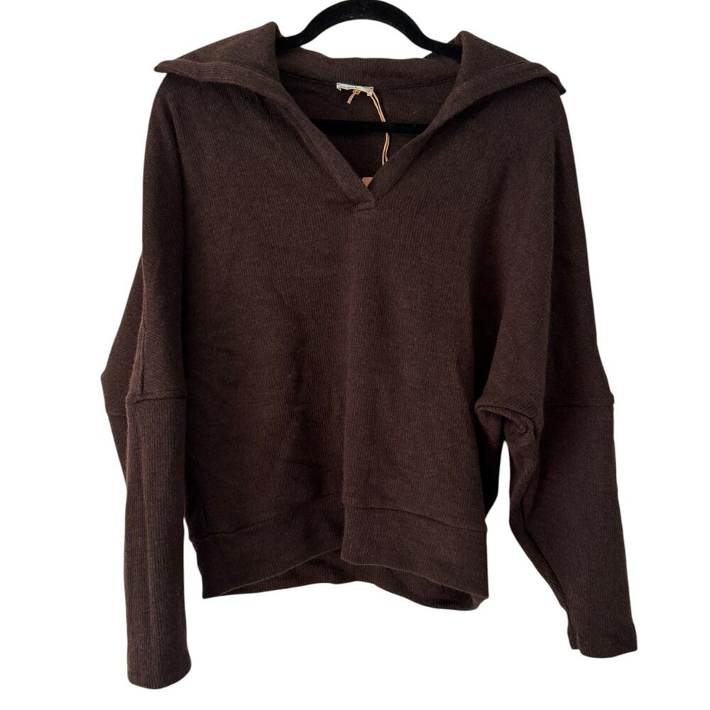 NWT OGL Cozy Collared Batwing V Neck Pullover Brown Sweater Women’s Medium